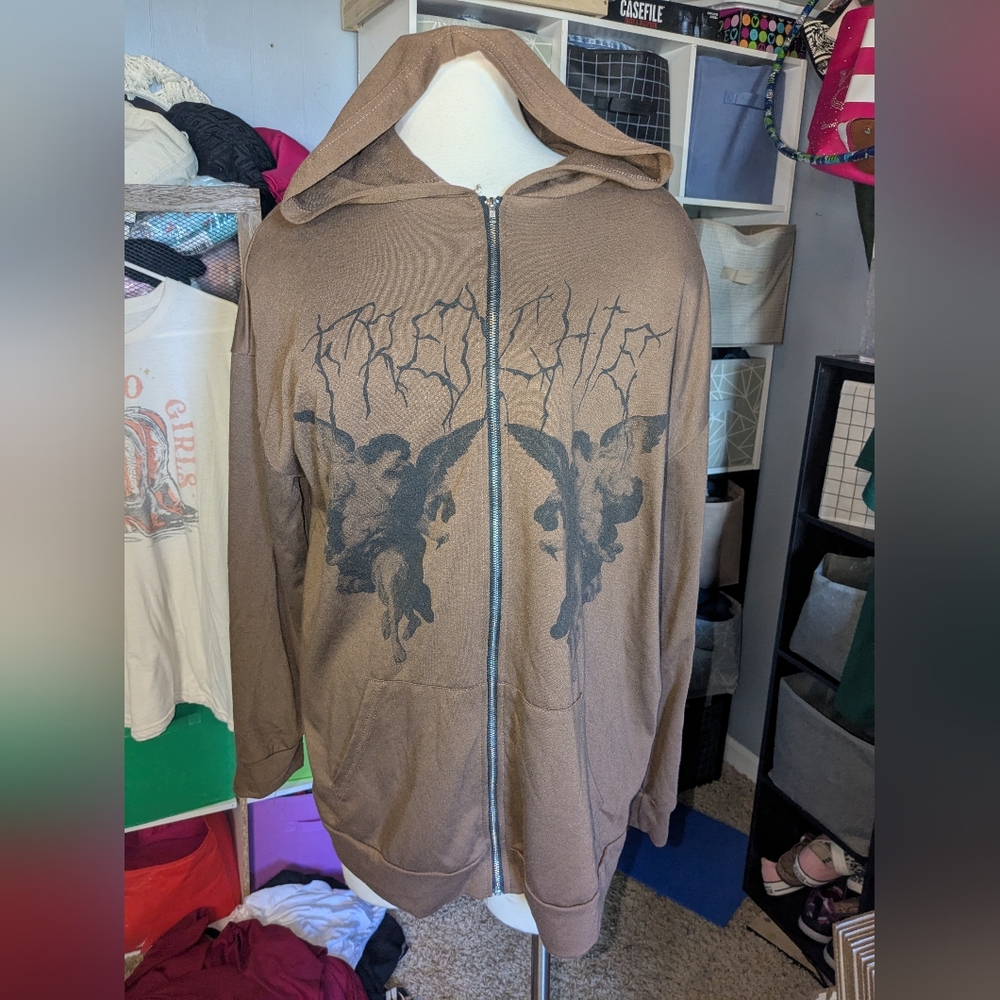 Brown Angel Graphic Frenchie Zip-up Jacket
